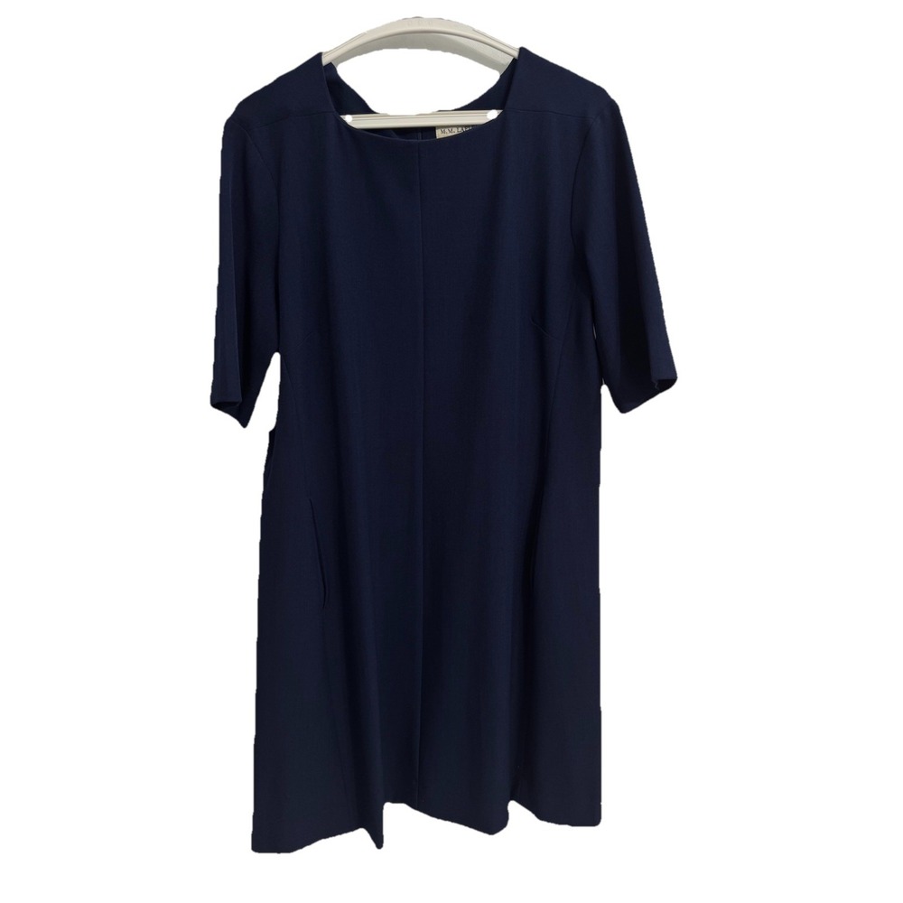 MM Lafleur Size 16 Emily Dress Navy Blue Short Sleeve Pockets Back Zip